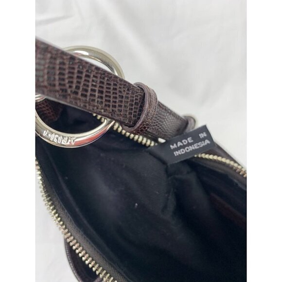 DKNY Signature Small Tassel Hobo Shoulder Bag - Brown/Tan Faux Leather/Canvas - Picture 7 of 8